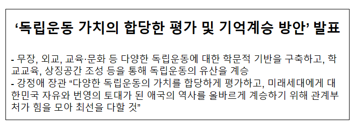 ‘독립운동 가치의 합당한 평가 및 기억계승 방안’ 발표 ‘독립운동 가치의 합당한 평가 및 기억계승 방안’ 발표
