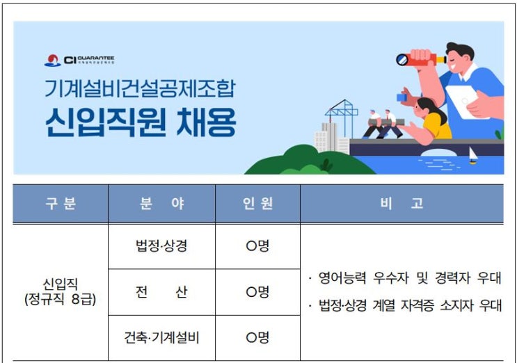  기계설비건설공제조합, 2024년도 신입직원 채용