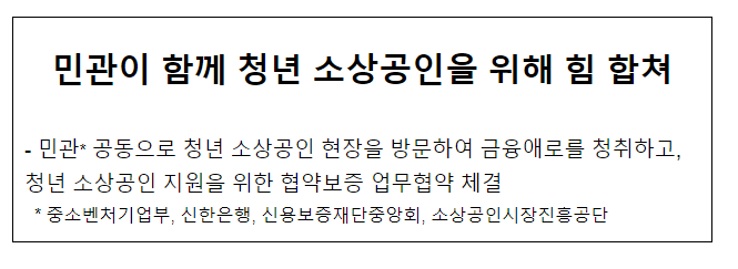 민관이 함께 청년 소상공인을 위해 힘 합쳐 민관이 함께 청년 소상공인을 위해 힘 합쳐
