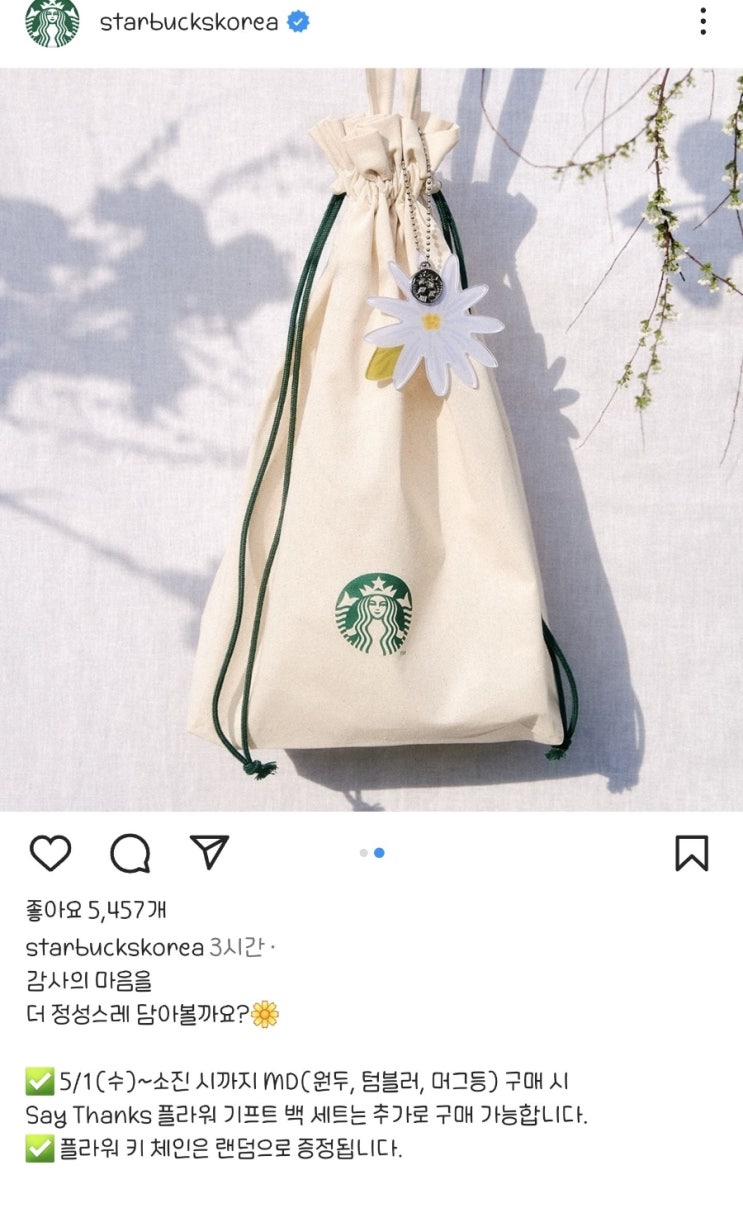  스타벅스 이벤트 플라워 기프트 백 세트 구매 가능 / 시즌 음료 별 3개 적립 기간