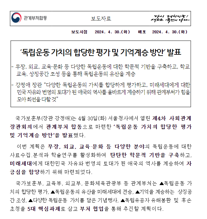 ‘독립운동 가치의 합당한 평가 및 기억계승 방안’ 발표 ‘독립운동 가치의 합당한 평가 및 기억계승 방안’ 발표