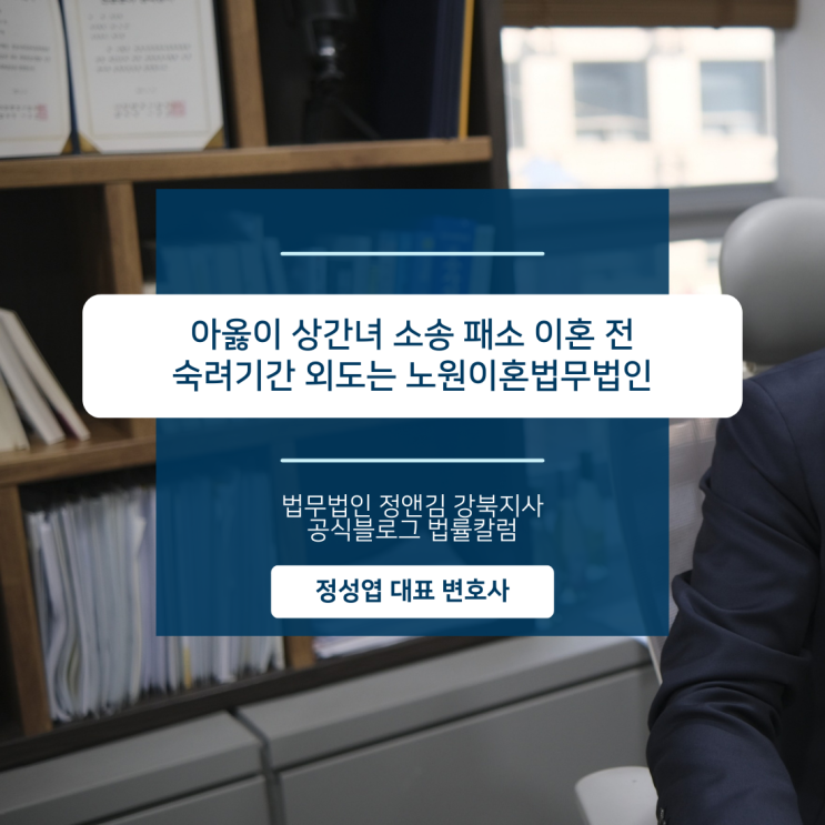  아옳이 상간녀 소송 패소 이혼 전 숙려기간 외도는 노원이혼법무법인