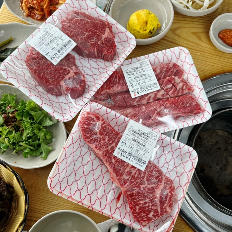  또 가게된 홍천한우 정육식당 뚜레한우 춘천점 가족모임 한우 1인 상차림 육사시미 한우선지국 리뷰.