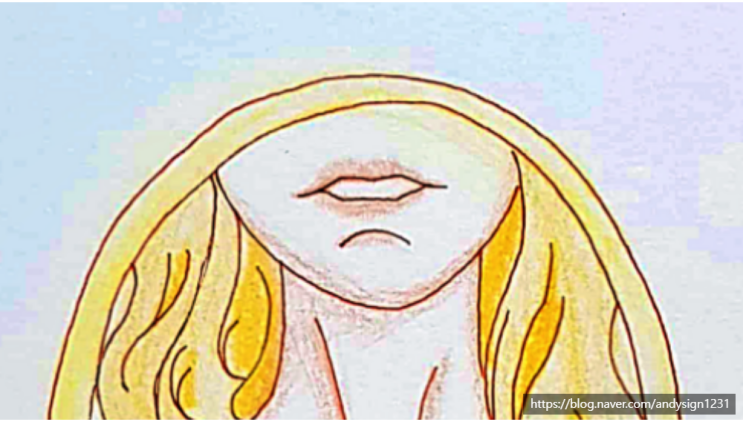  거울을 바라보는 펜 색연필 인물화 그림 드로잉 일러스트 작품 그리기