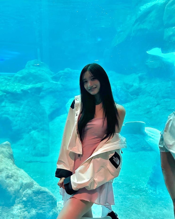  오늘 날씨 옷차림으로 아이브 이서가 입은 노스페이스 여자 경량 바람막이 크롭 여성 자켓 코디 어때요?