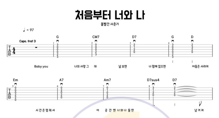  [일호기타]  볼빨간사춘기 - 처음부터 너와 나 (기타 연주 쉬운 기타 코드 악보 타브) [YouTube]