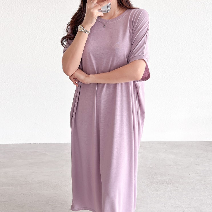 여름 원피스 라운드 무지 롱 원피스 가오리핏 빅사이즈 박스원피스 4COLOR