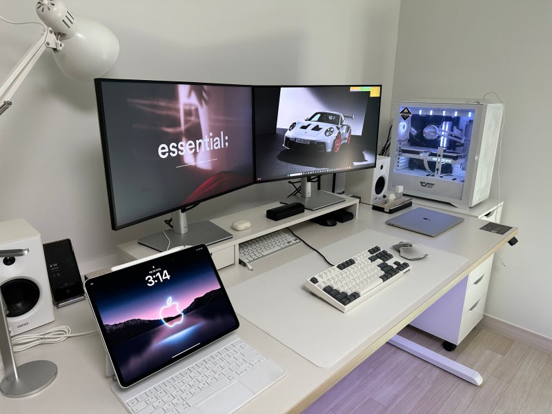 데스커 프리미엄 모션데스크 1800x800 조명형 DSDDM1808G 후기 (화이트 데스크셋업)