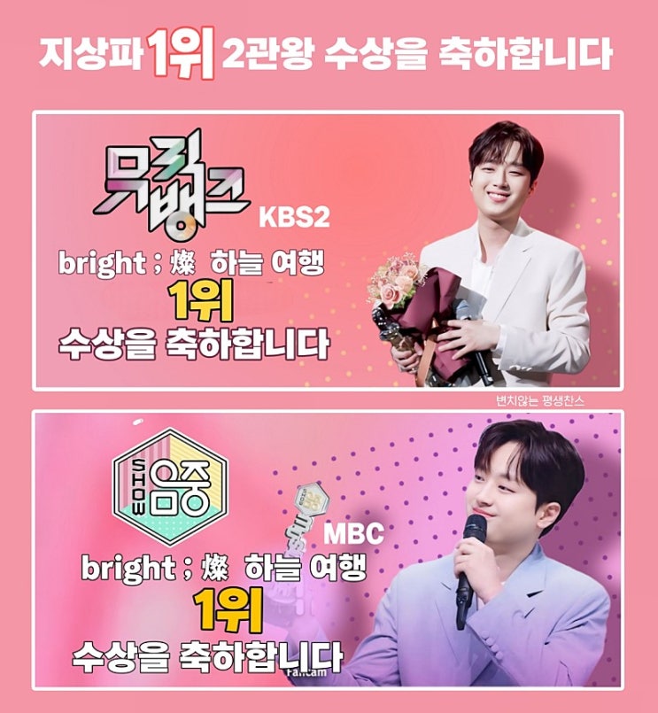 <b>이찬원</b> 뮤직뱅크 1위에 이어 쇼!음악중심까지 <b>2관왕</b>! 트로트... 
