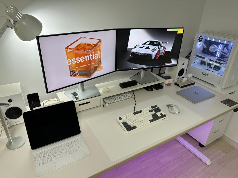 데스커(DESKER) 듀얼 모니터 받침대 : 깔끔한 화이트 데스크셋업을 위한 1000폭 선반 DSAA0303