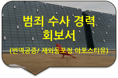 중국 광동성 비자 발급을 위한, '범죄 수사경력 회보서' 번역공증/ '재외동포청 아포스티유' 대행 중국 광동성 비자 발급을 위한, '범죄 수사경력 회보서' 번역공증/ '재외동포청 아포스티유' 대행