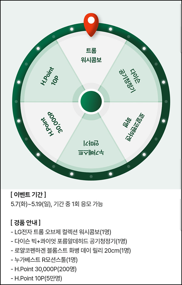 현대백화점 룰렛이벤트(H포인트등)즉당 ~05.19 현대백화점 룰렛이벤트(H포인트등)즉당 ~05.19