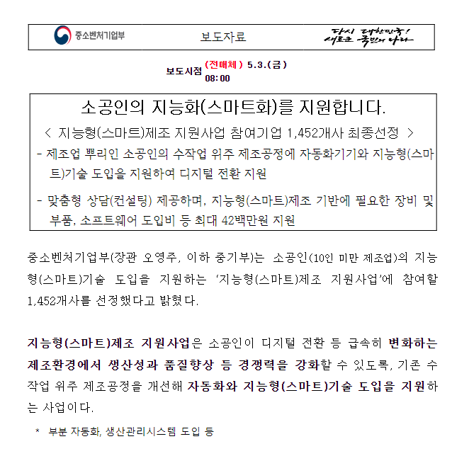 소공인의 지능화(스마트화)를 지원합니다. 소공인의 지능화(스마트화)를 지원합니다.