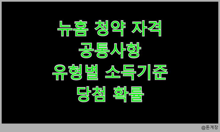  뉴홈 청약 자격 공통사항 유형별 소득기준 당첨 확률
