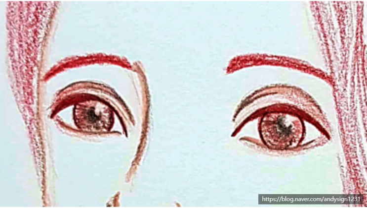  무표정하게 바라보는 얼굴 색연필 인물화 그림 드로잉 일러스트 작품 그리기