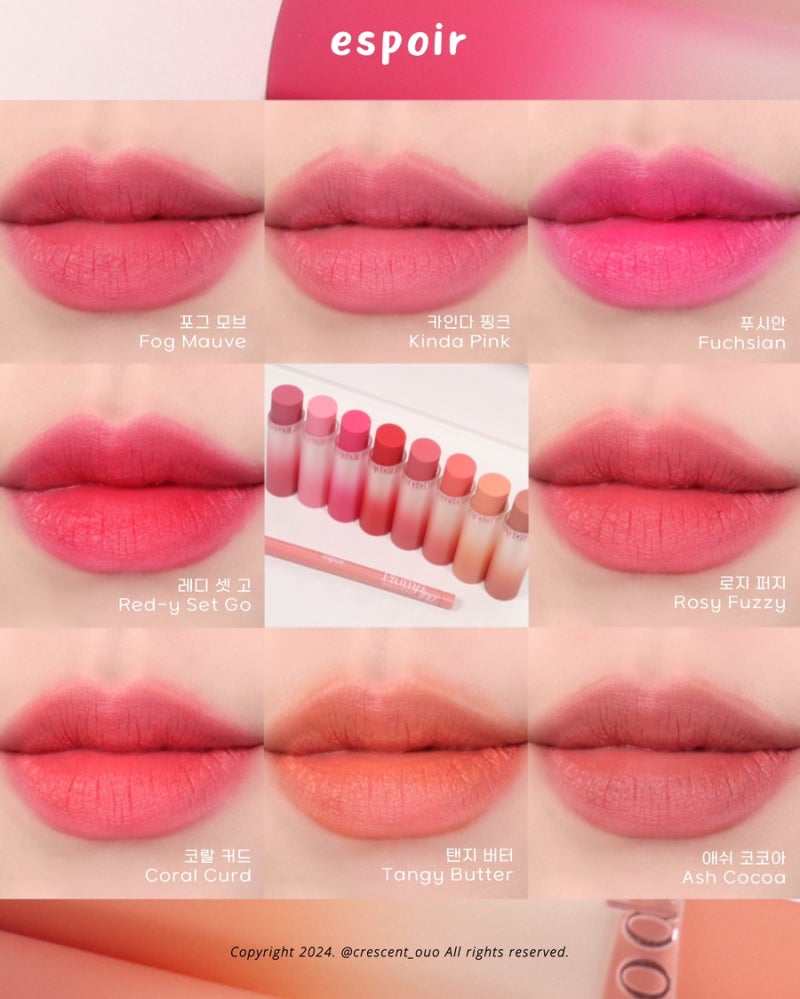 도파민 터지는 에스쁘아 노웨어 립스틱 볼륨 매트 (포그 모브 / 카인다 핑크 / 푸시안 / 레디 ....