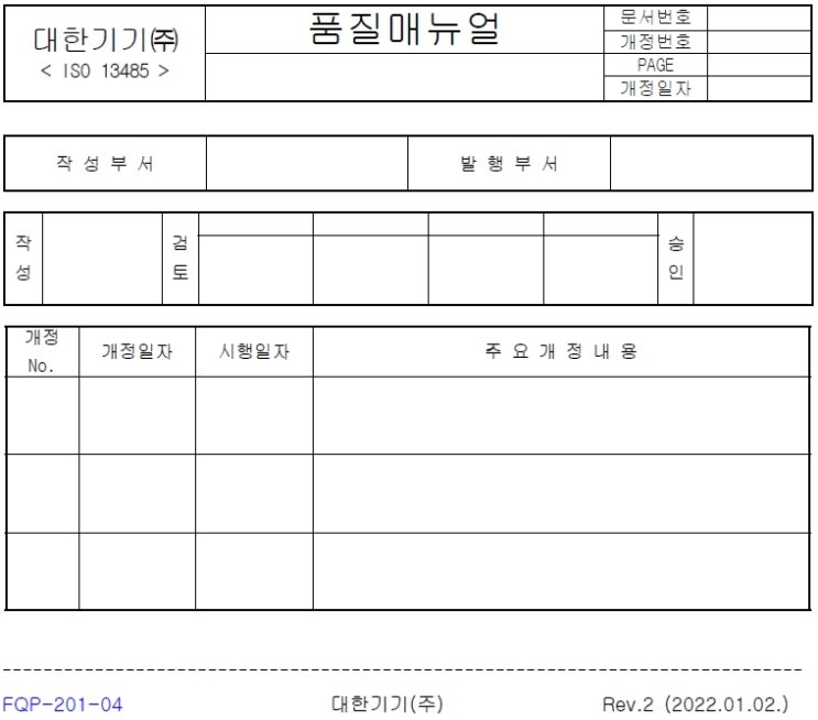  품질문서의 문서번호, 양식번호, 기록번호