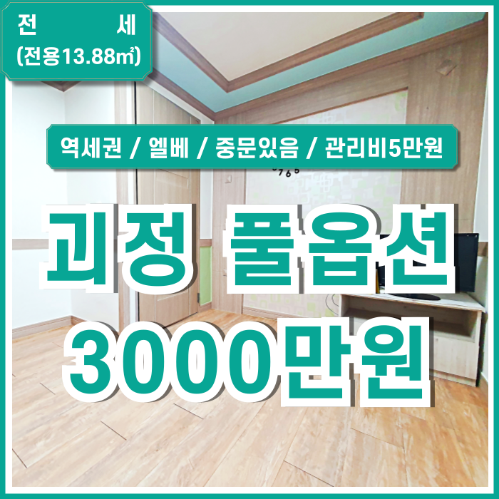 [전세] 역세권 좋은 위치의 부산 사하구 괴정동풀옵션원룸전세 엘리베이터 중문있음 보증금 조정가능