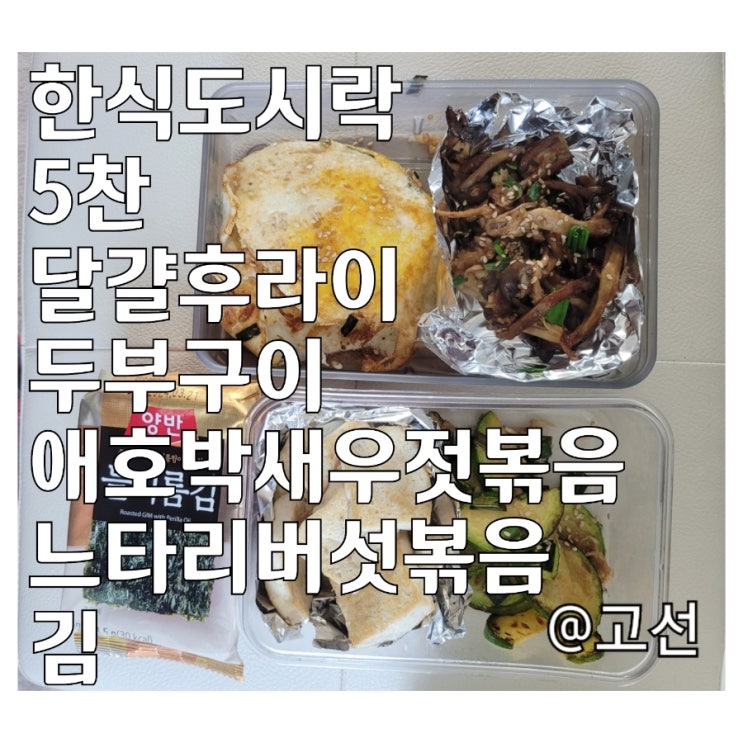 한식도시락 5찬 애호박새우젓볶음 느타리버섯 두부구이 계란후라이 김 한식도시락 5찬 애호박새우젓볶음 느타리버섯 두부구이 계란후라이 김