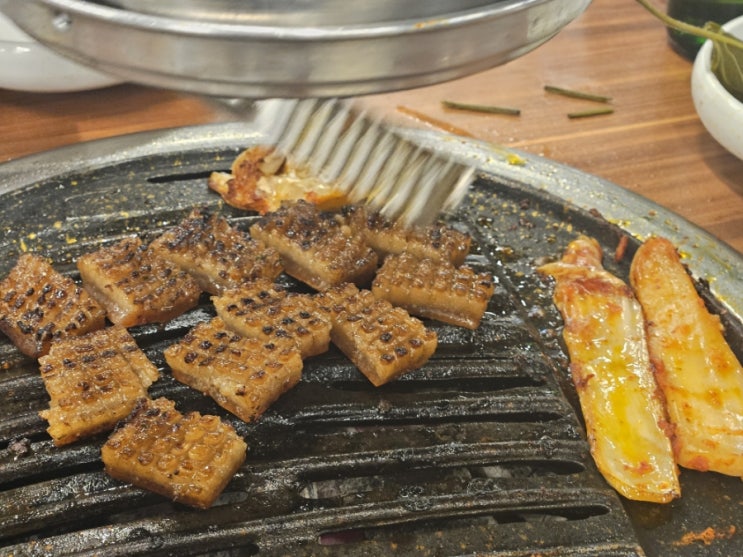  10초만에 구워먹는 숯불 유황 삼겹 국민고기 월곡점 (삼겹살, 껍데기, 묵은지김치찌개 후기)