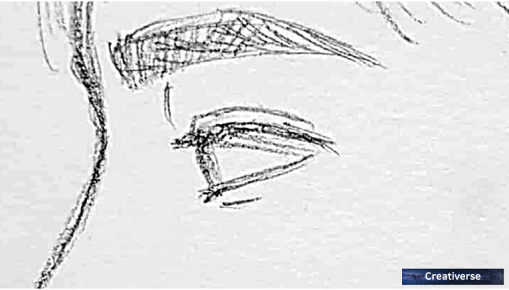  오른쪽을 바라보는 얼굴 자화상 연필 인물화 그림 드로잉 일러스트 작품 그리기