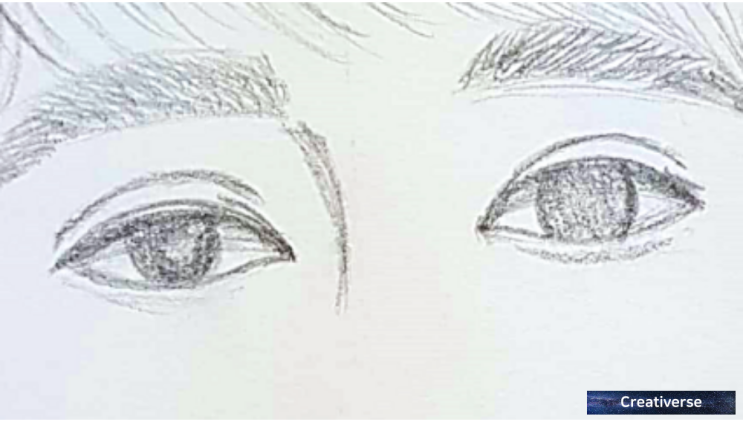  멍한 얼굴 표정의 자화상 연필 인물화 그림 드로잉 일러스트 작품 그리기