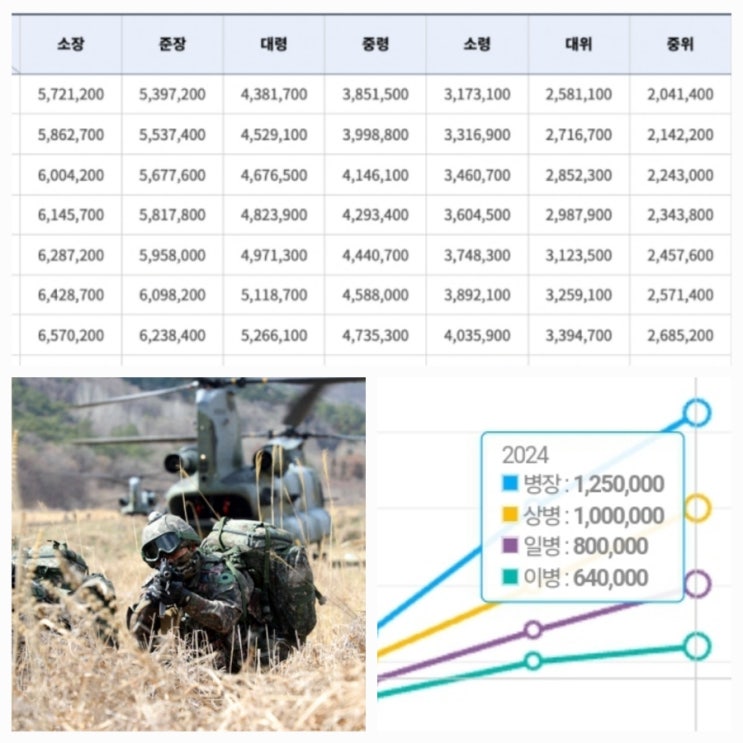  2024 군인 월급 대령 중령 소령 직업군인 병장 연봉 2025 인상률