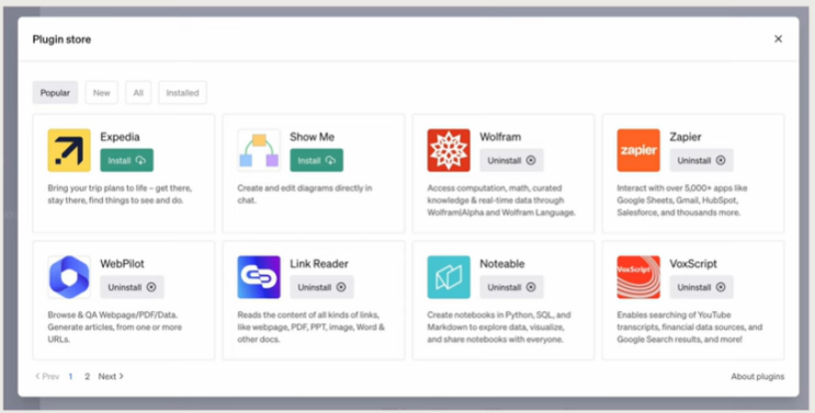  GPT3.5 와 GPT4.0 의 차이점  ... Dalle 2, Plugin, Browsing, Data Analysis 등