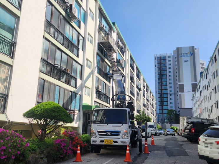  전주스카이차 스카이차 지민스카이 | 전주완산구 에어컨실외기 설치 에어컨 시공 자재양중