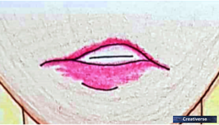  입술을 깨무는 펜 색연필 인물화 그림 드로잉 일러스트 작품 그리기