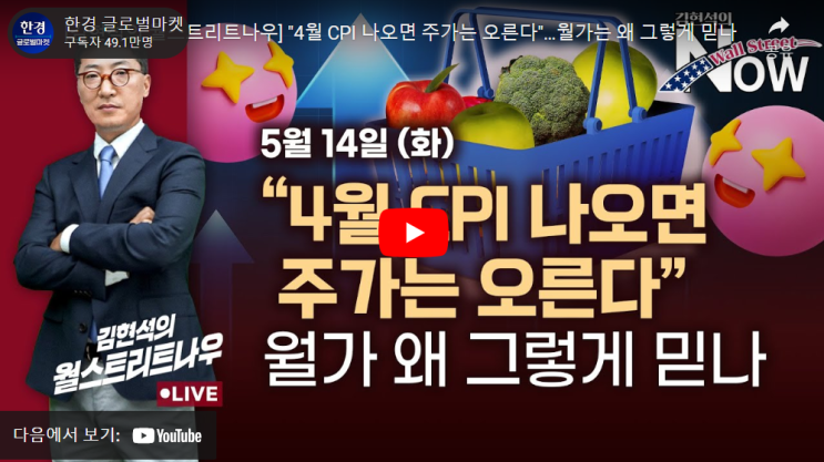  4월 CPI가 나오면 주가는 오른다? 월가의 믿음. (w.김현석의 월스트리트 나우)