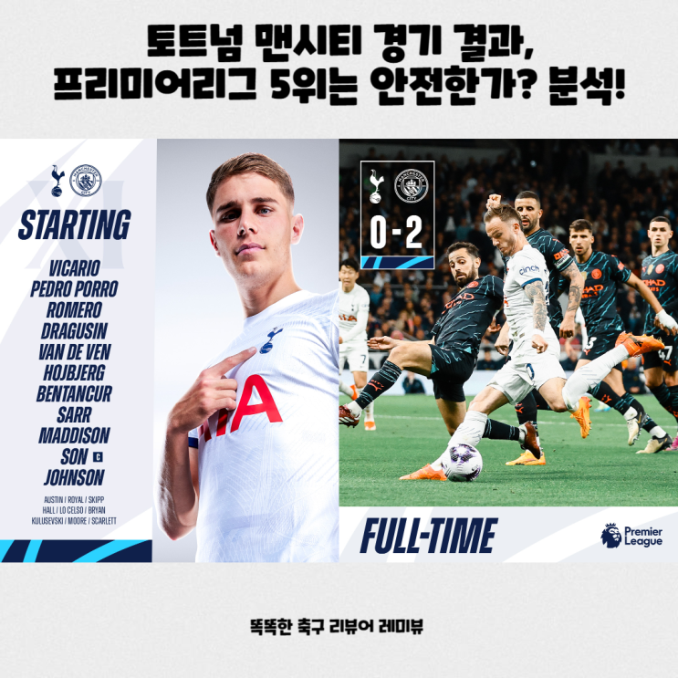 토트넘 맨시티 경기 결과, 프리미어리그 5위는 안전한가? 분석! 토트넘 맨시티 경기 결과, 프리미어리그 5위는 안전한가? 분석!