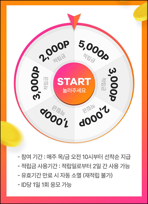 신세계쇼핑 룰렛 이벤트(랜덤 적립금~5천원 /11,500명)선착 오전 10시~ 신세계쇼핑 룰렛 이벤트(랜덤 적립금~5천원 /11,500명)선착 오전 10시~