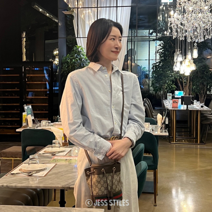  폴로 랄프로렌 블루 스트라이프 셔츠 치노팬츠 반바지 코디