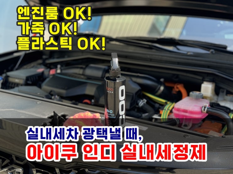  자동차실내클리너 아이쿠 인디 차량실내세정제 가죽 플라스틱 엔진룸 클리닝 전부 하나로 끝내요!