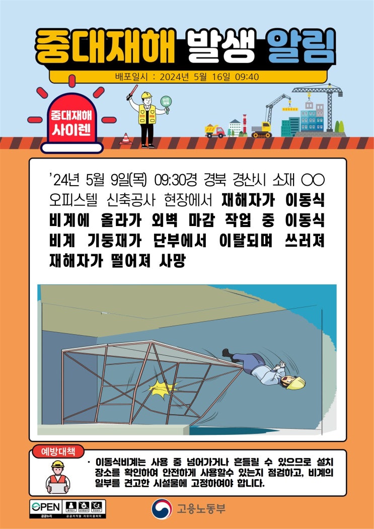  경산시 0오피스텔 신축 현장 이동식 비계 떨어짐 사고