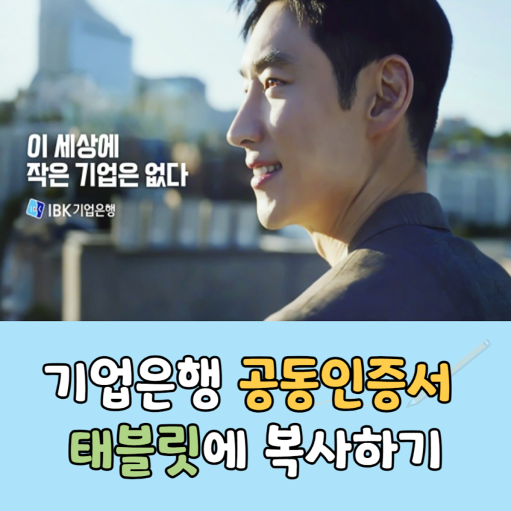  기업은행 공동인증서 태블릿에 내보내기로 복사하기
