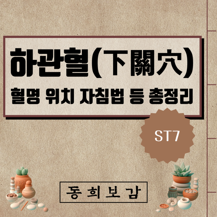  하관혈(下關穴) ST7, 소속경맥 혈명 위치 특성 자침법 등 총정리