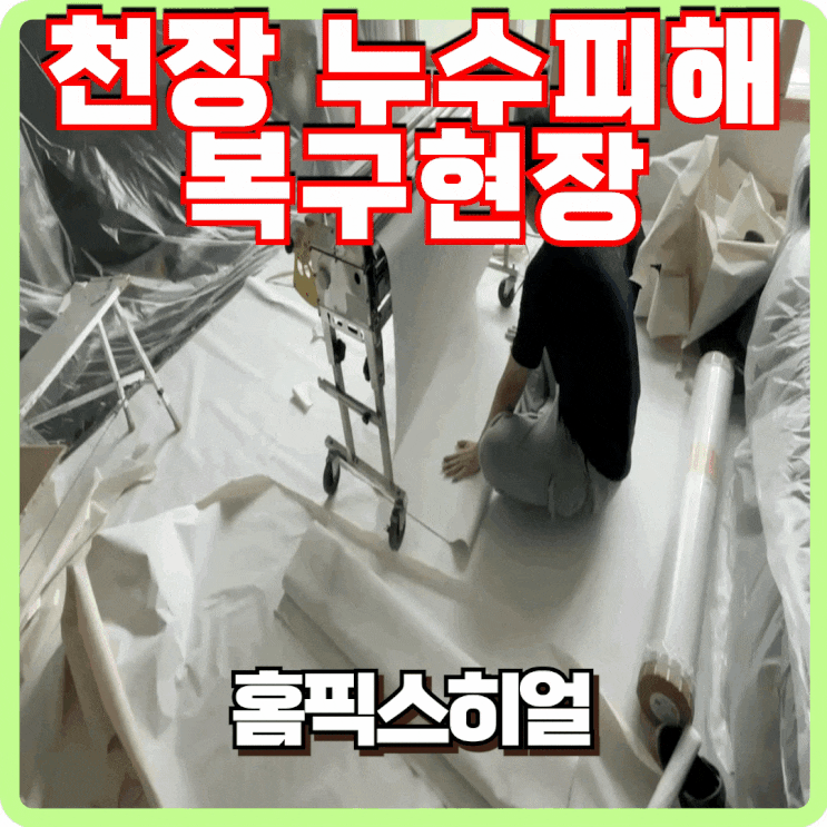  천장 누수피해 복구현장 전체 도배까지 해야죠