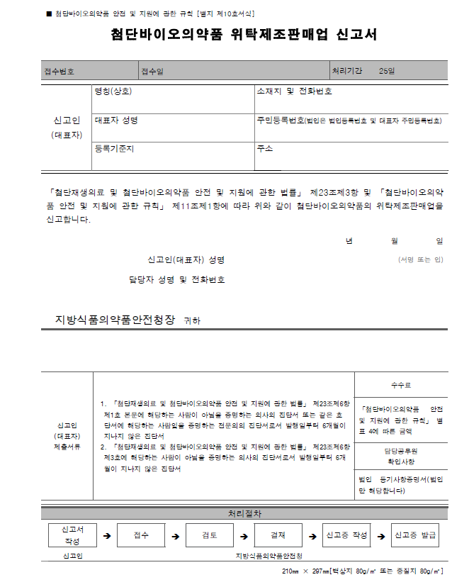  7. 첨단바이오의약품 위탁제조판매업 신고