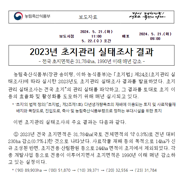2023년 초지관리 실태조사 결과 2023년 초지관리 실태조사 결과