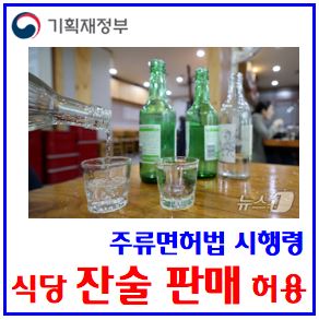  식당판매 주류 확대 (ft. 잔술, 무알콜맥주) : 소주한잔, 면허취소, 주세법개정, 판매업, 주류도매업자, 음식점, 소주, 와인, 원가