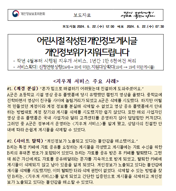 어린시절 작성된 개인정보 게시글 개인정보위가 지워드립니다 어린시절 작성된 개인정보 게시글 개인정보위가 지워드립니다