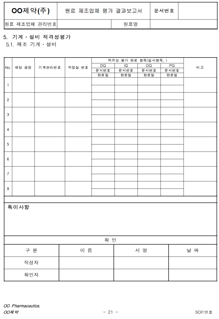  GMP 문서 part 2(일반관리 기준서: 공급업체 관리 SOP-6)