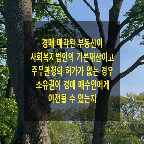  경매 매각된 부동산이 사회복지법인의 기본재산이고, 주무관청의 허가가 없는 경우 소유권이 경매 매수인(낙찰인)에게 이전되는지
