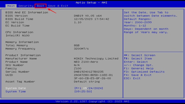 MINIX Z100 Series BIOS AC Power Loss 설정 방법