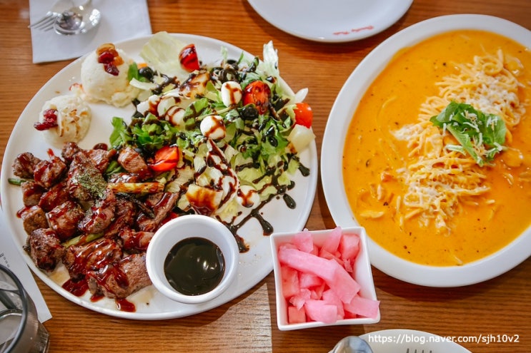  부천 오정동 부채살 큐브스테이크 with 샐러드 / 쉬림프&베이컨 로제파스타 맛집 토브도로시파스타