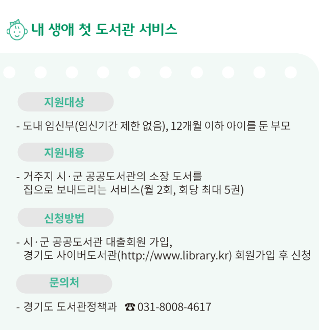  내 생애 첫 도서관 서비스 집으로 책 배달 임산부 영아 부모 혜택