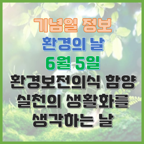 환경의 날 6월 5일 환경보존의식을 기르고 실천 생활화를 생각하는 날 환경의 날 6월 5일 환경보존의식을 기르고 실천 생활화를 생각하는 날