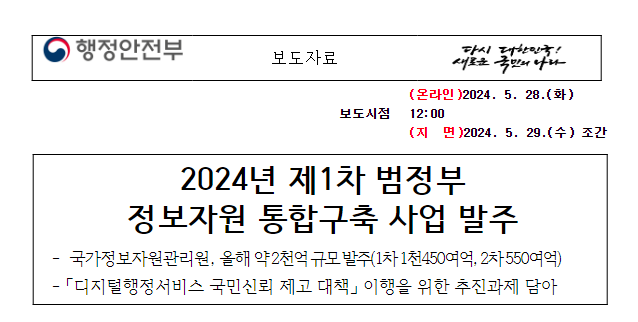 2024년 제1차 범정부 정보자원 통합구축 사업 발주 2024년 제1차 범정부 정보자원 통합구축 사업 발주